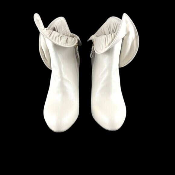 Sergio Rossi 9 Booties Leather Ruffle Luxury Cream High Heel Fairy Core Designer - Picture 4 of 16
